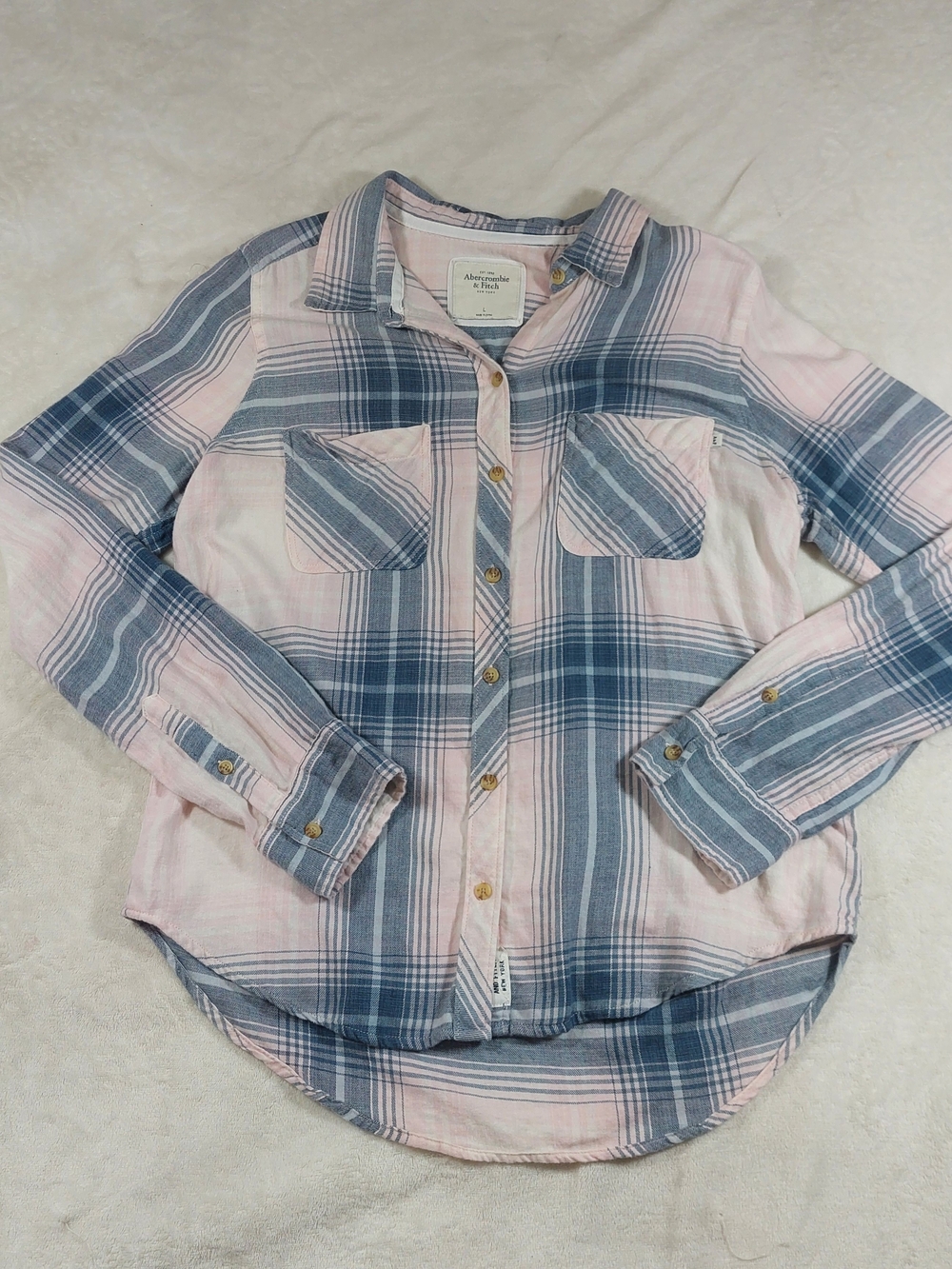 Abercrombie & Fitch Women's Pink & Blue Plaid Button-Up Shirt